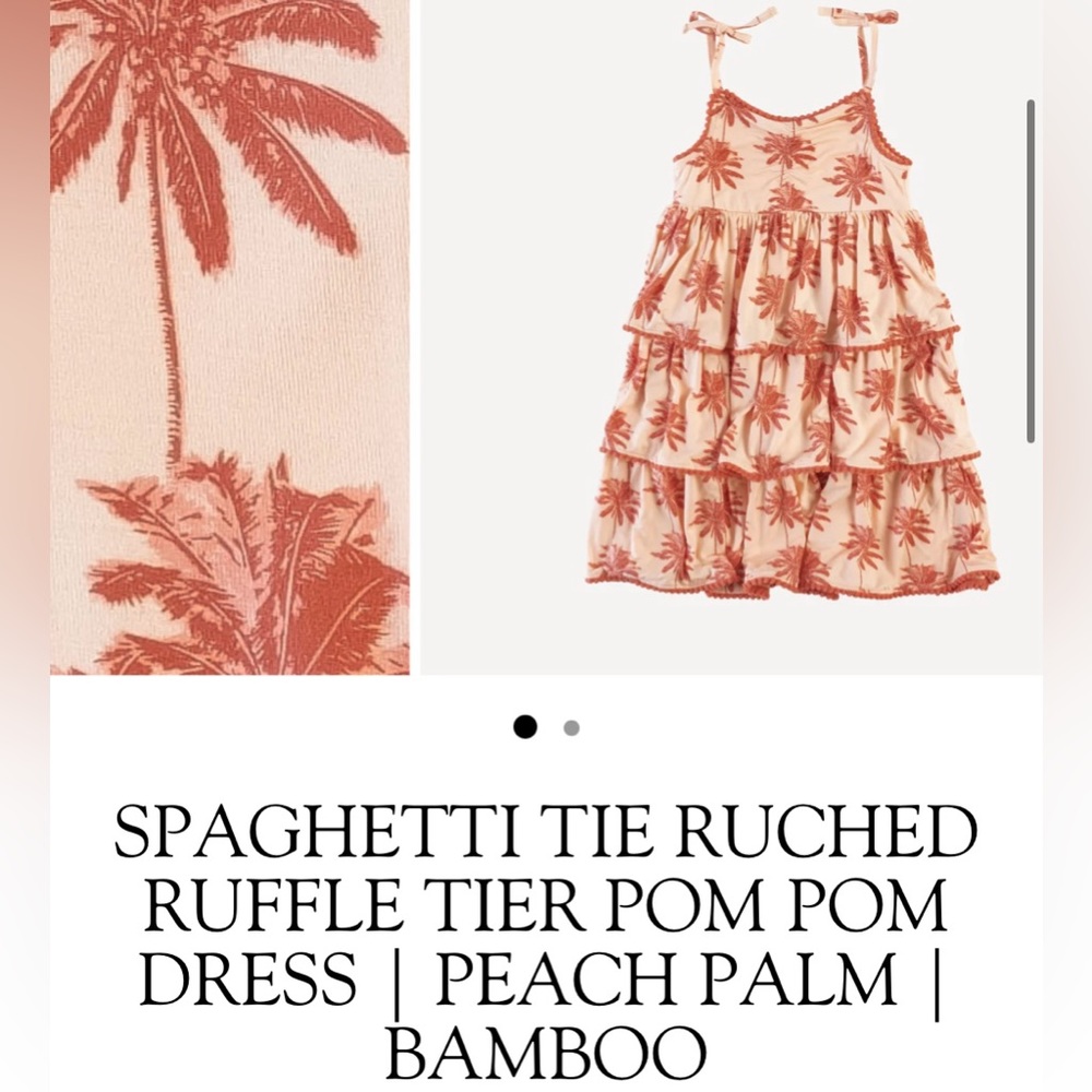 SPAGHETTI TIE RUCHED RUFFLE TIER DRESS | peach palm  | BAMBOO nwt